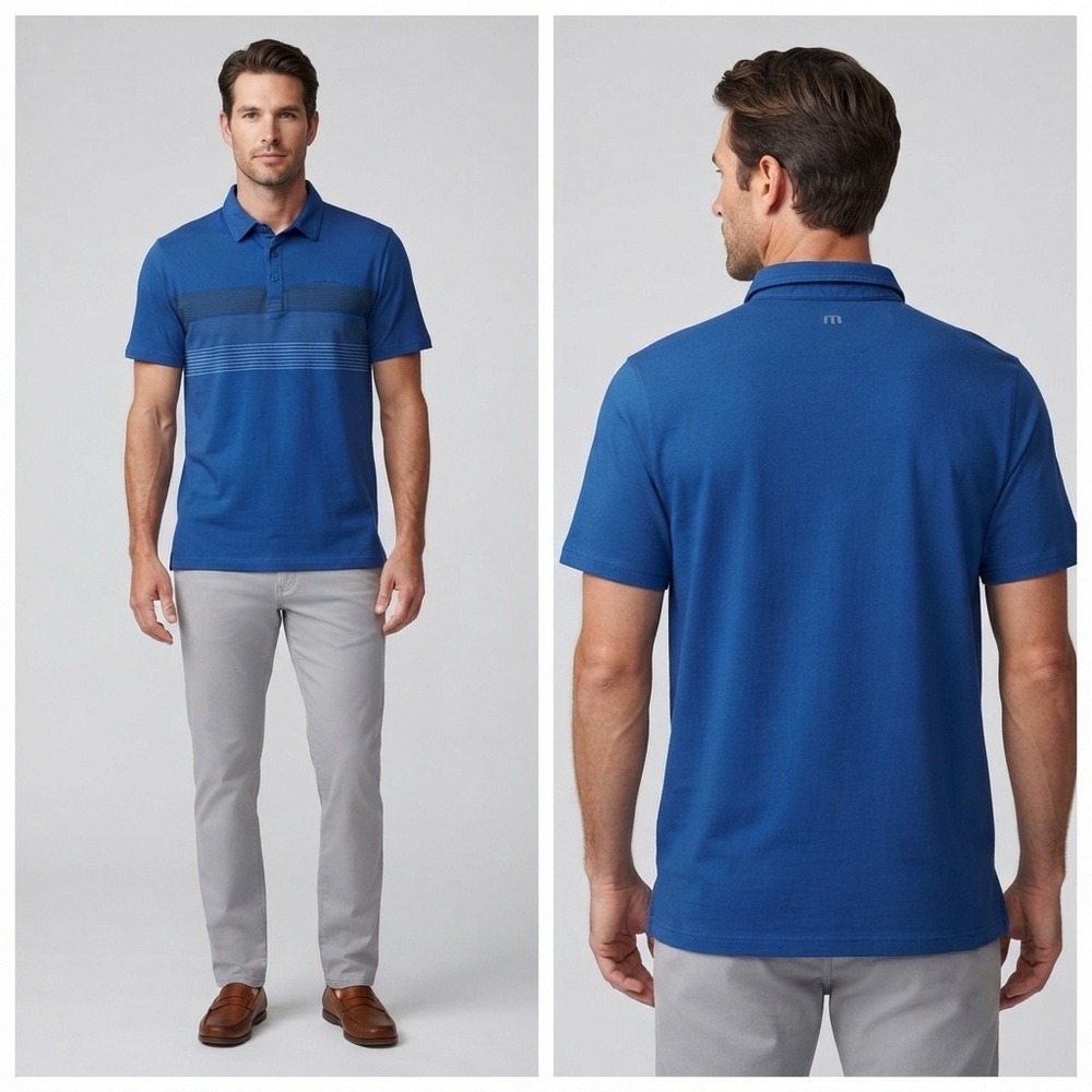 Travis Mathew Mens Blue Striped Pima Cotton Blend Polo Shirt Size M 1MX254